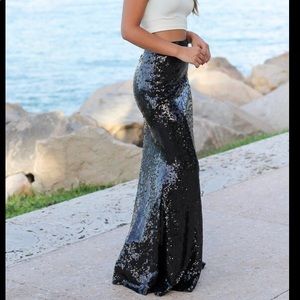 Black Sequin Maxi Skirt